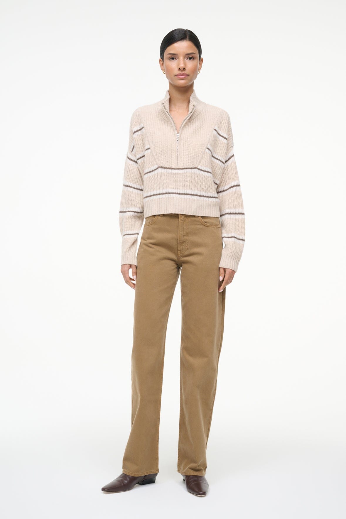 STAUD | Cashmere Cropped Hampton Sweater Whisper Stripe