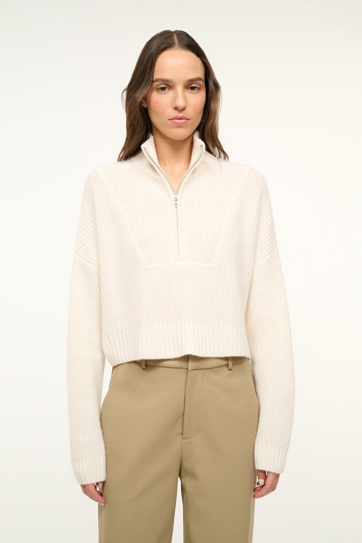 STAUD | Cashmere Cropped Hampton Sweater Ivory