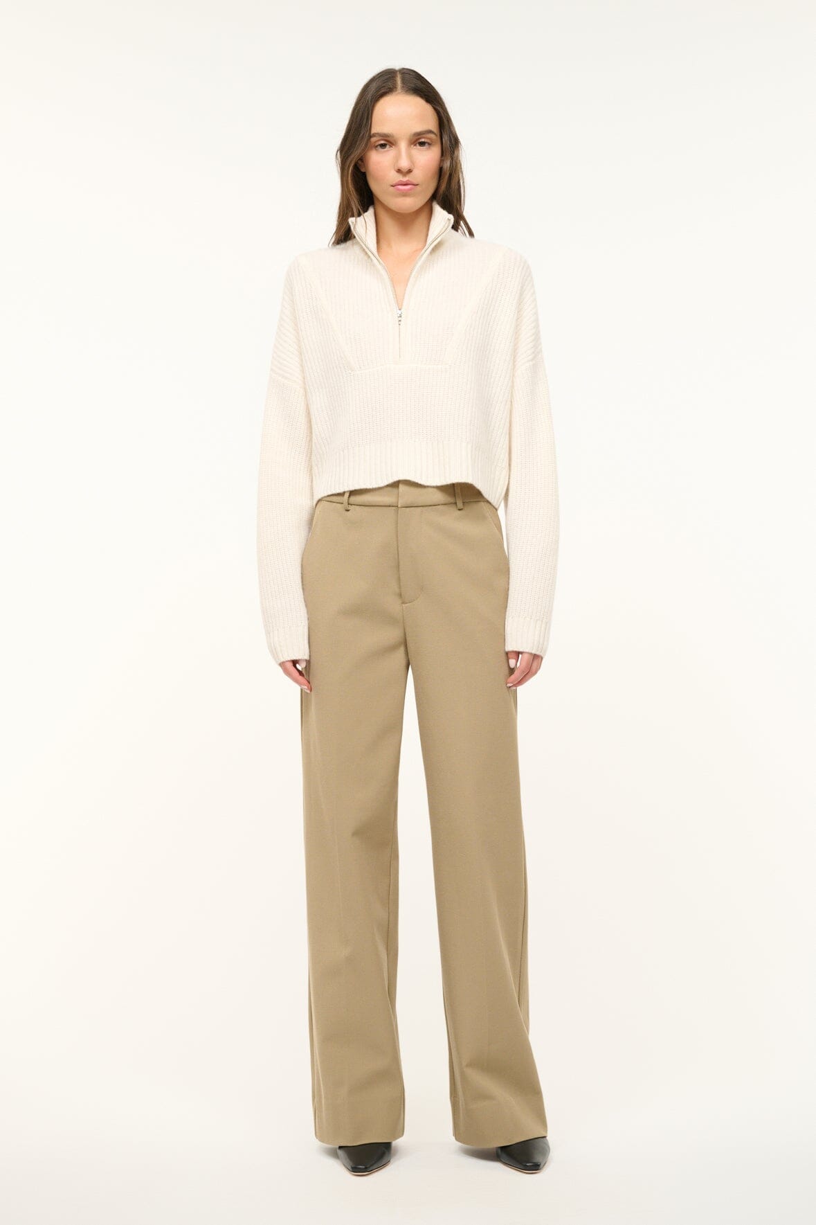 STAUD | Cashmere Cropped Hampton Sweater Ivory