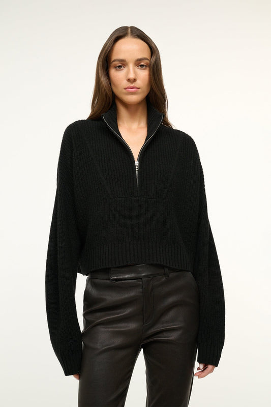 STAUD | Cashmere Cropped Hampton Sweater Black