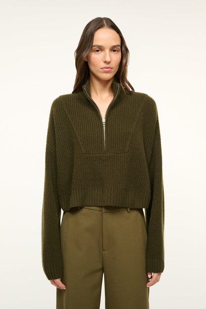 STAUD | Cashmere Cropped Hampton Sweater Olive