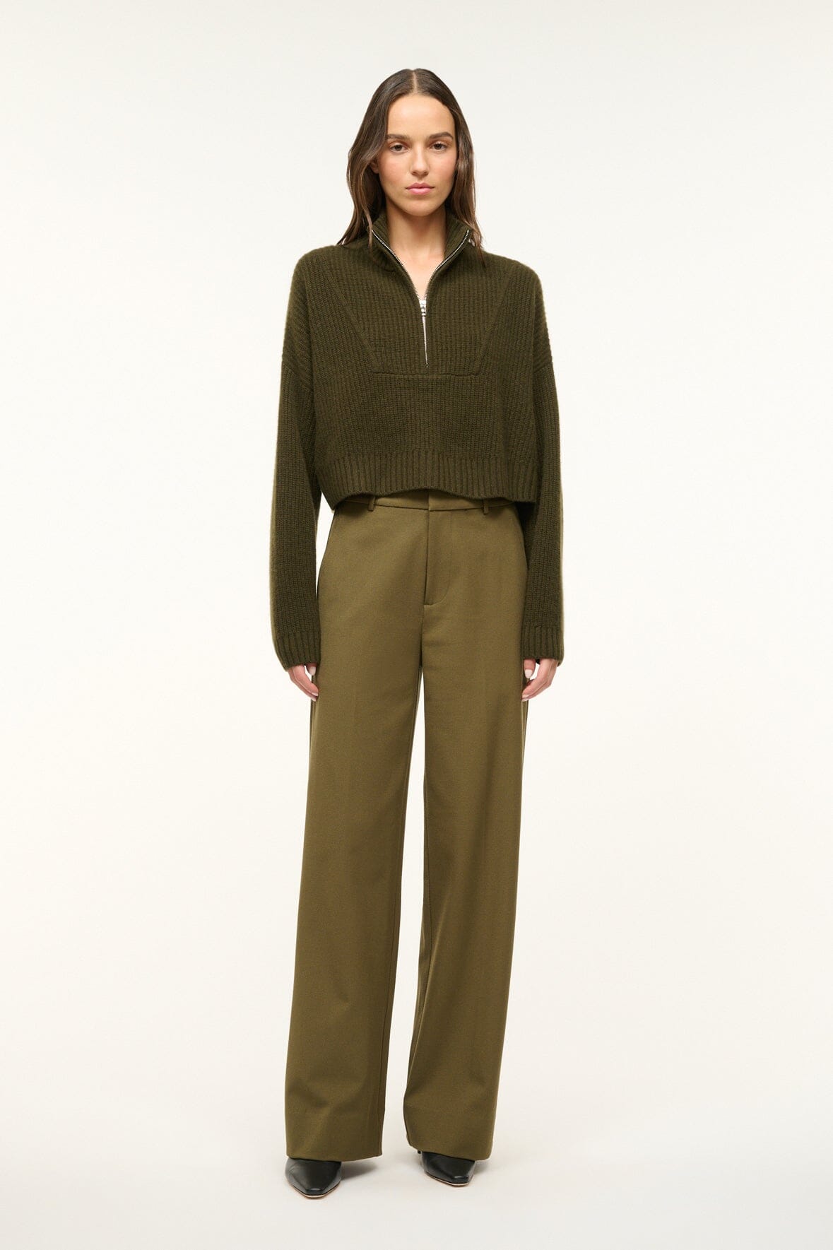 STAUD | Cashmere Cropped Hampton Sweater Olive