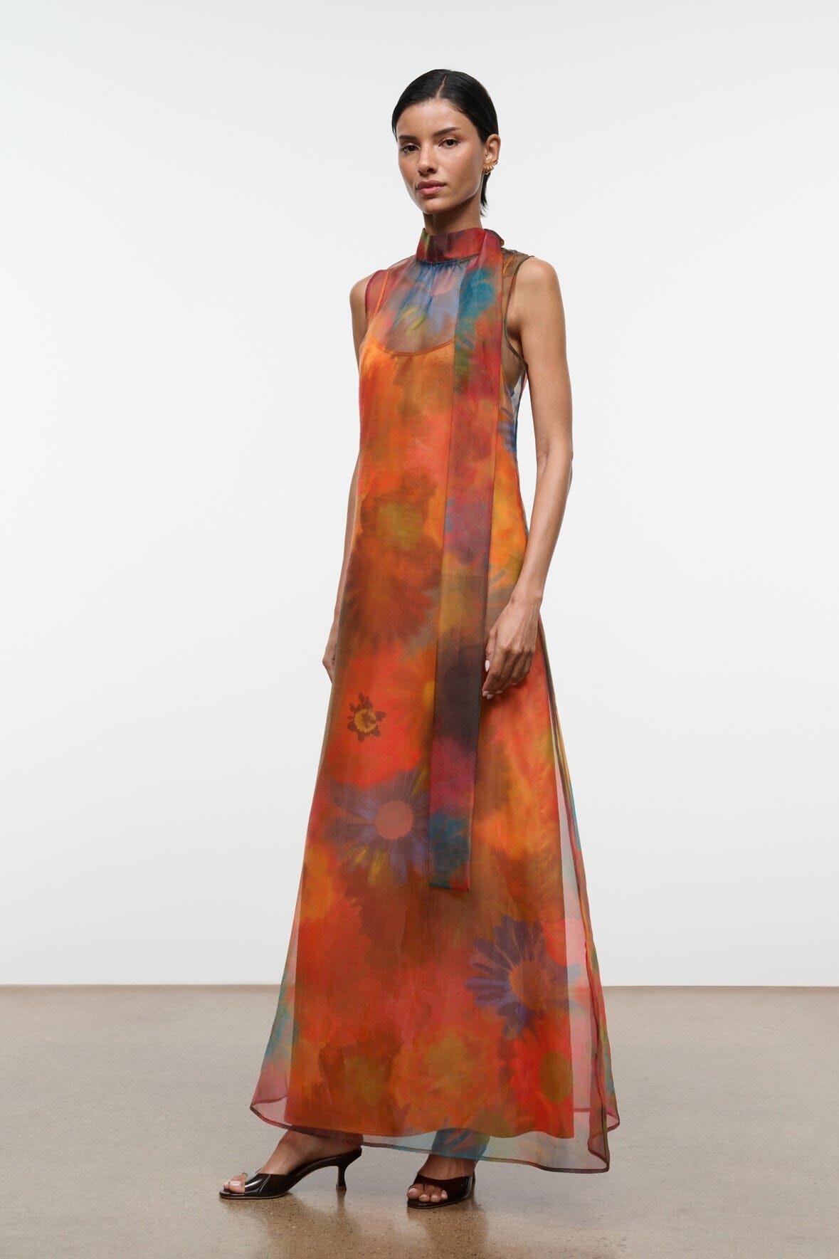 STAUD | Albee Dress Multicolor Sheer Organza With High Neck
