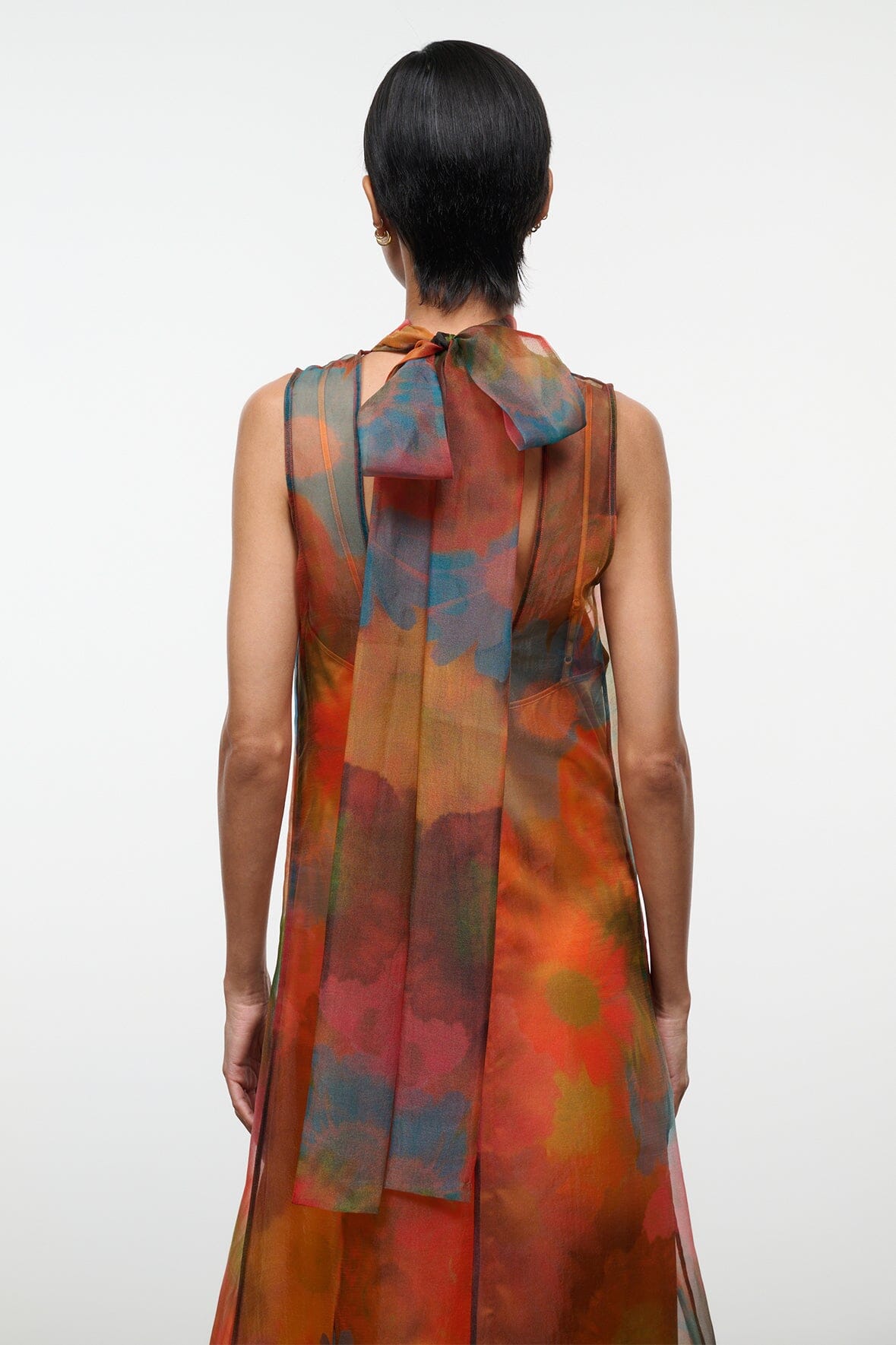 STAUD | Albee Dress Multicolor Sheer Organza With High Neck