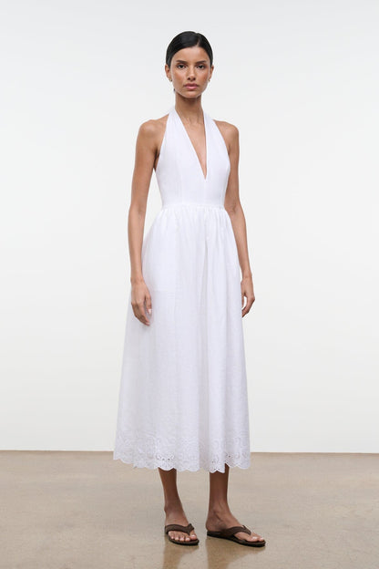 STAUD | Grazia Linen Dress White