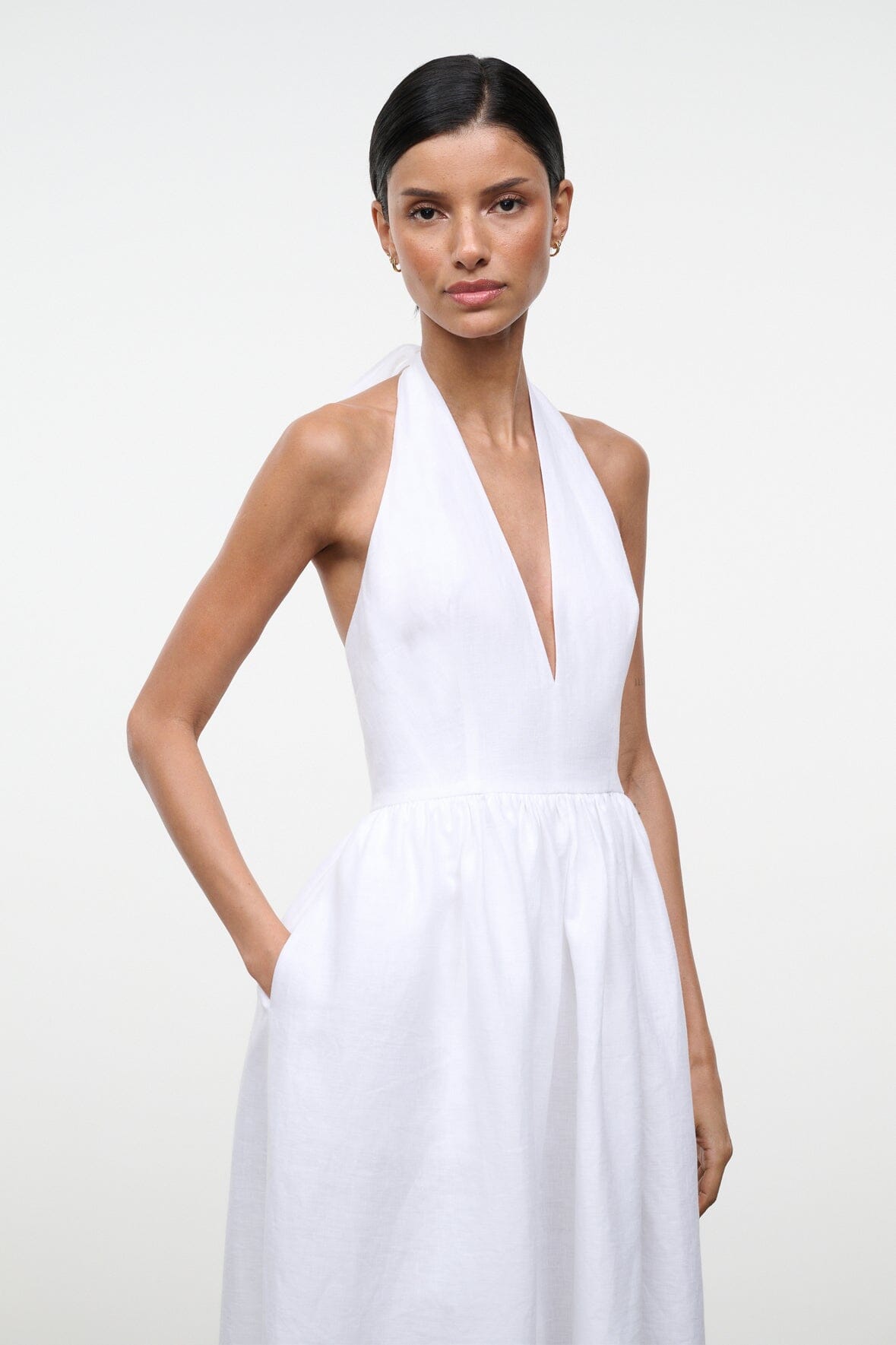 STAUD | Grazia Linen Dress White