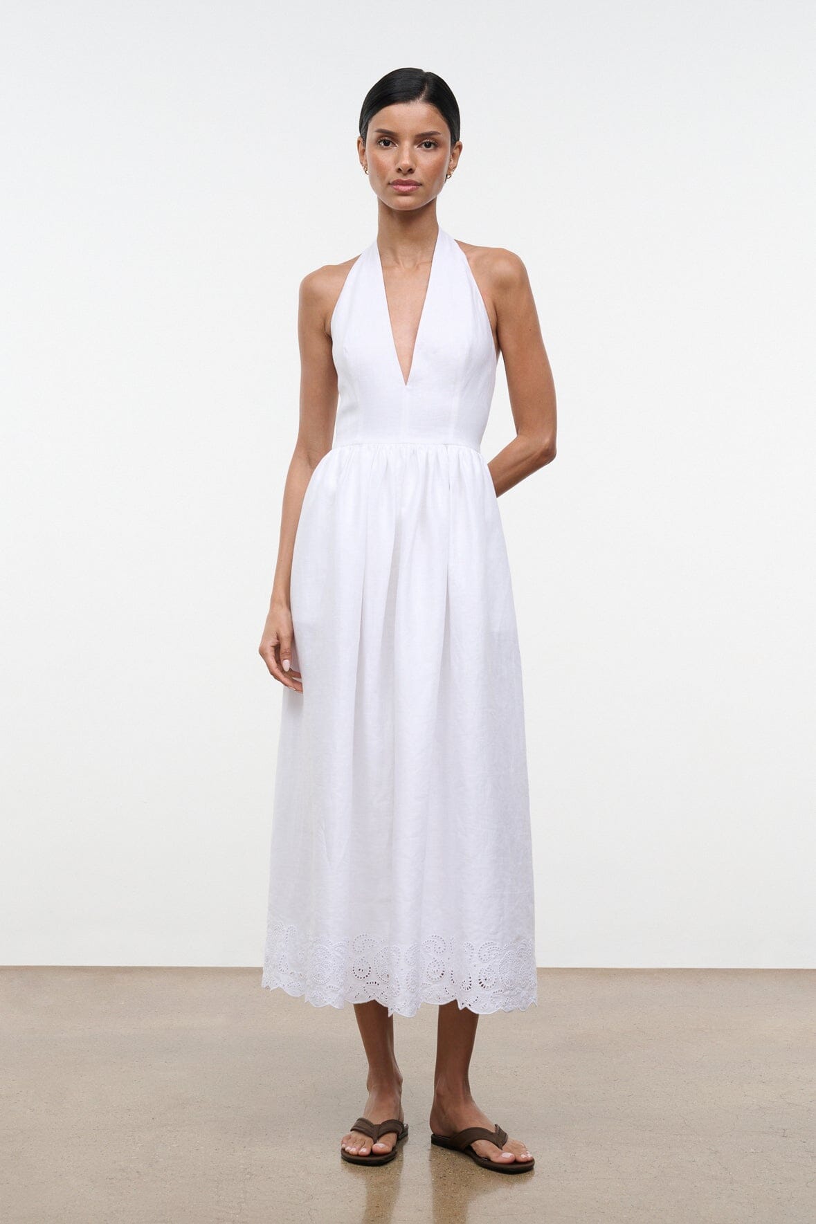 STAUD | Grazia Linen Dress White