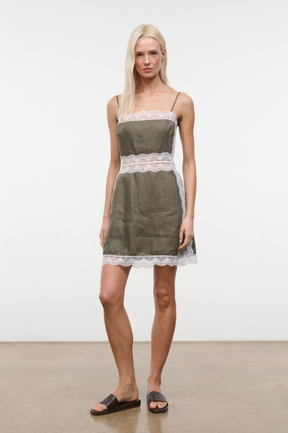 STAUD | Amalina Linen Mini Dress Thyme