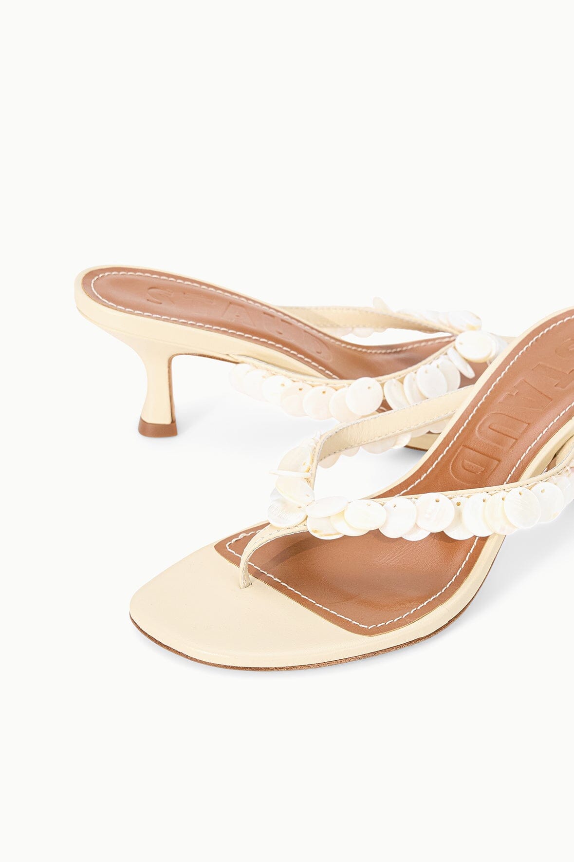 STAUD | Freja Cream Leather Kitten Heel Sandals - Staud
