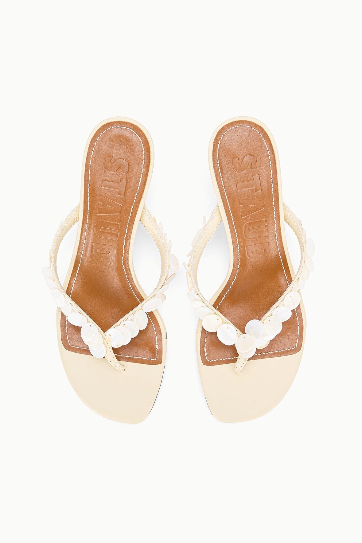 STAUD | Freja Cream Leather Kitten Heel Sandals - Staud