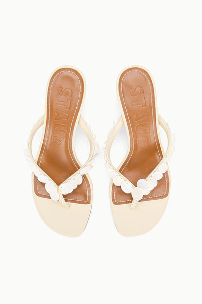 STAUD | Freja Cream Leather Kitten Heel Sandals - Staud