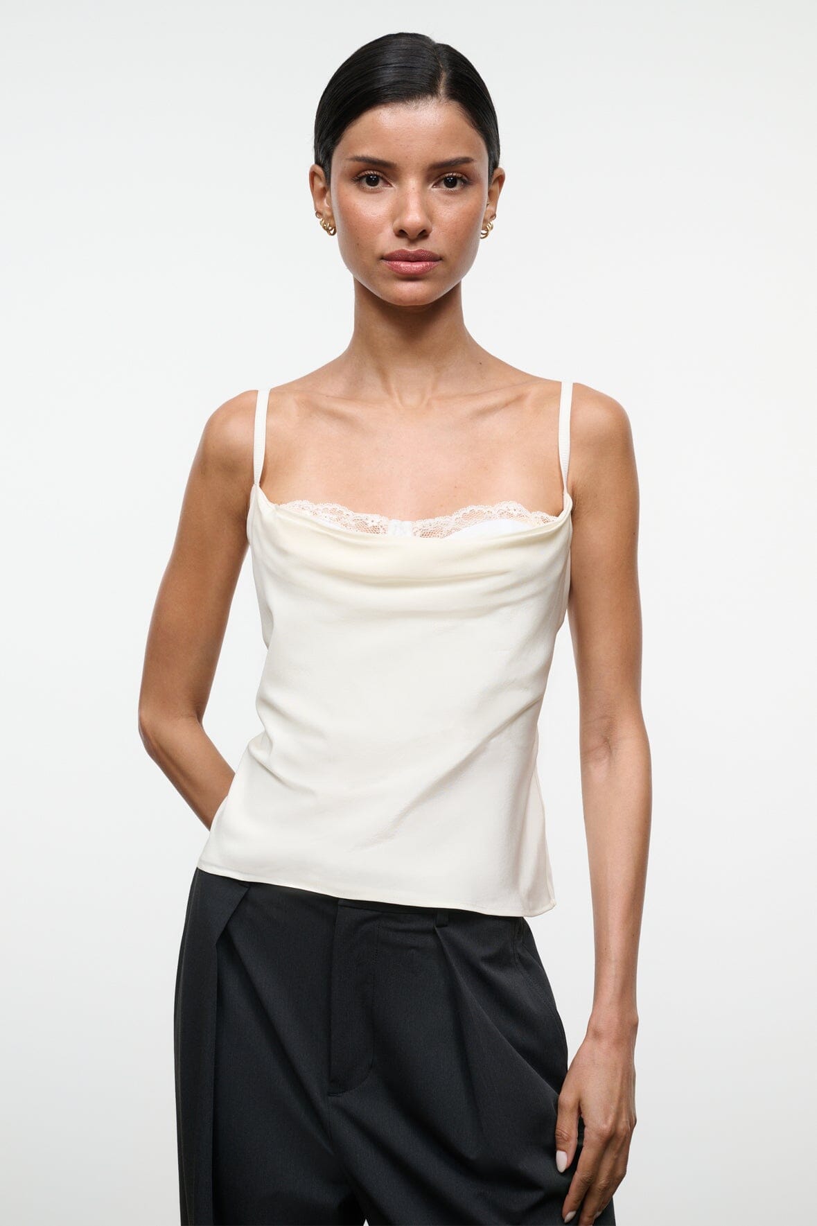 STAUD | Evangeline Silk Top Ivory