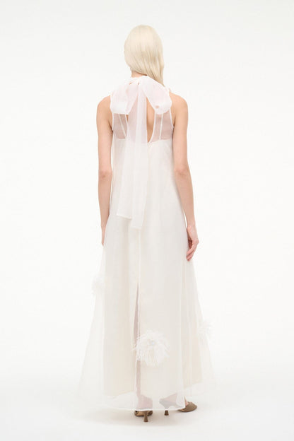STAUD | Albee White Gown - Sheer Organza With Feather Details