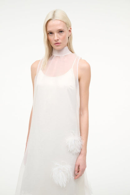 STAUD | Albee White Gown - Sheer Organza With Feather Details