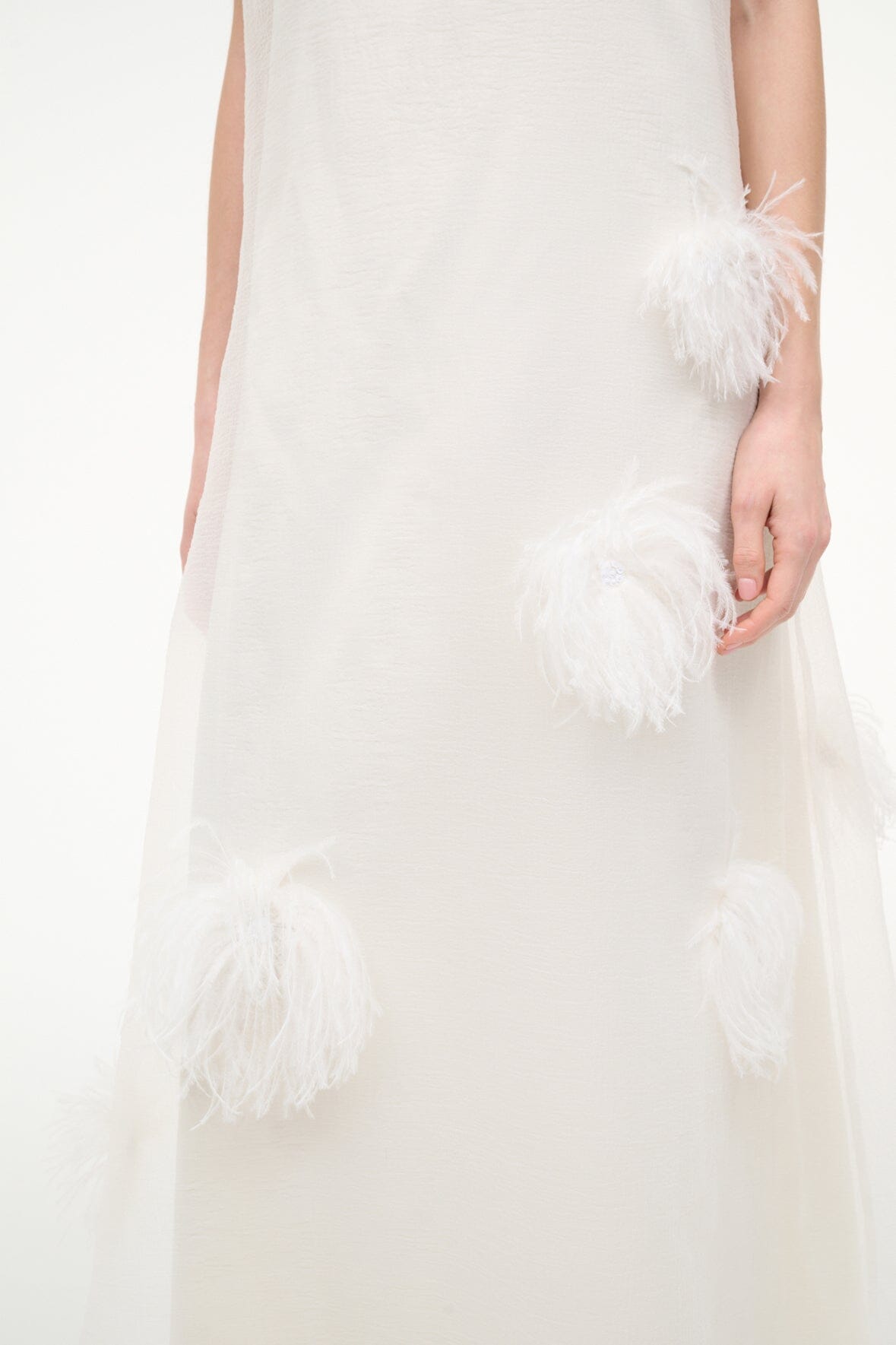 STAUD | Albee White Gown - Sheer Organza With Feather Details