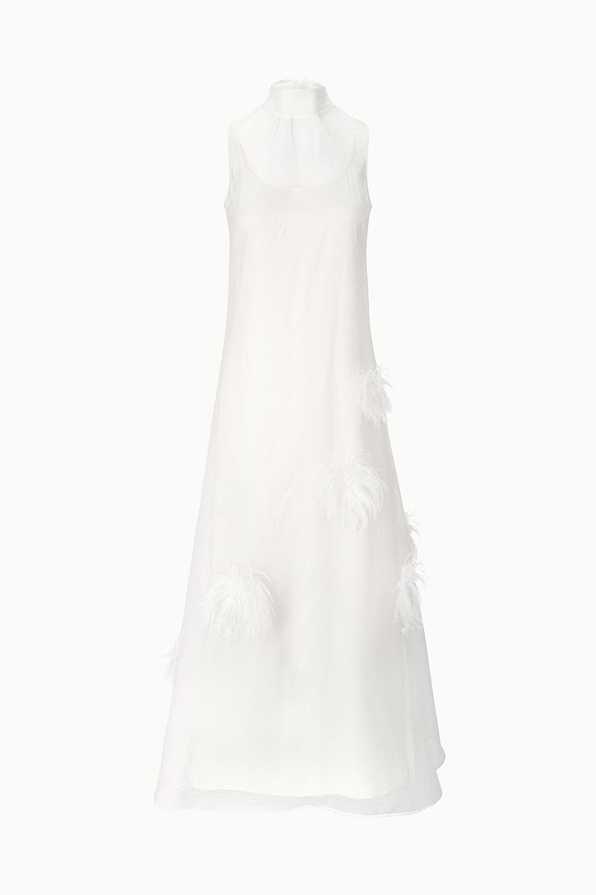 STAUD | Albee White Gown - Sheer Organza With Feather Details