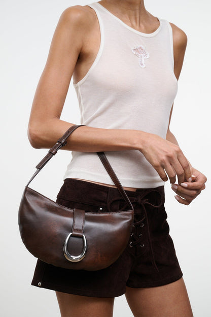 STAUD | Harlow Crescent Shoulder Bag Espresso Distressed