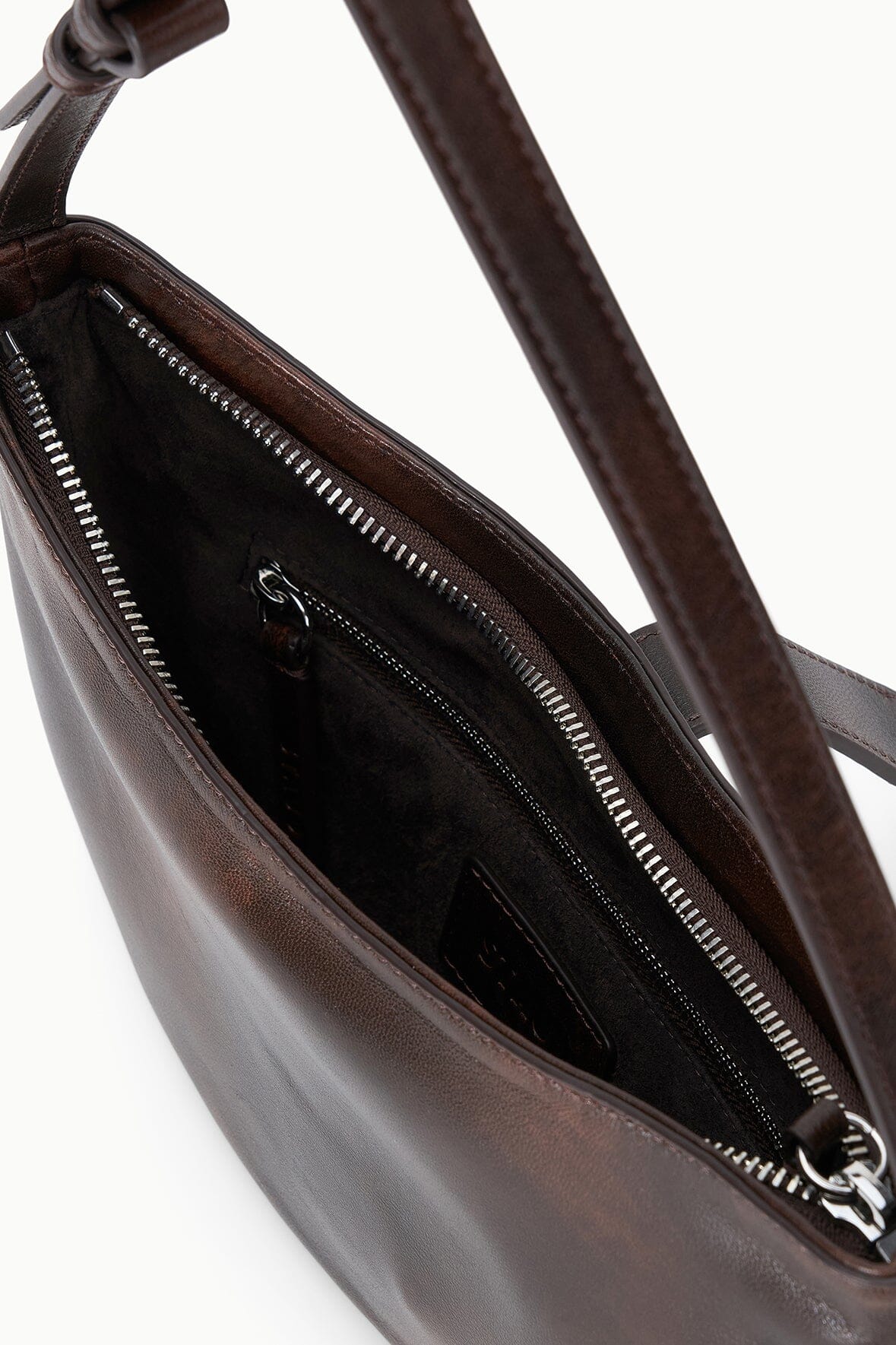 STAUD | Harlow Crescent Shoulder Bag Espresso Distressed