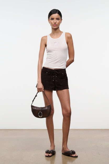 STAUD | Harlow Crescent Shoulder Bag Espresso Distressed