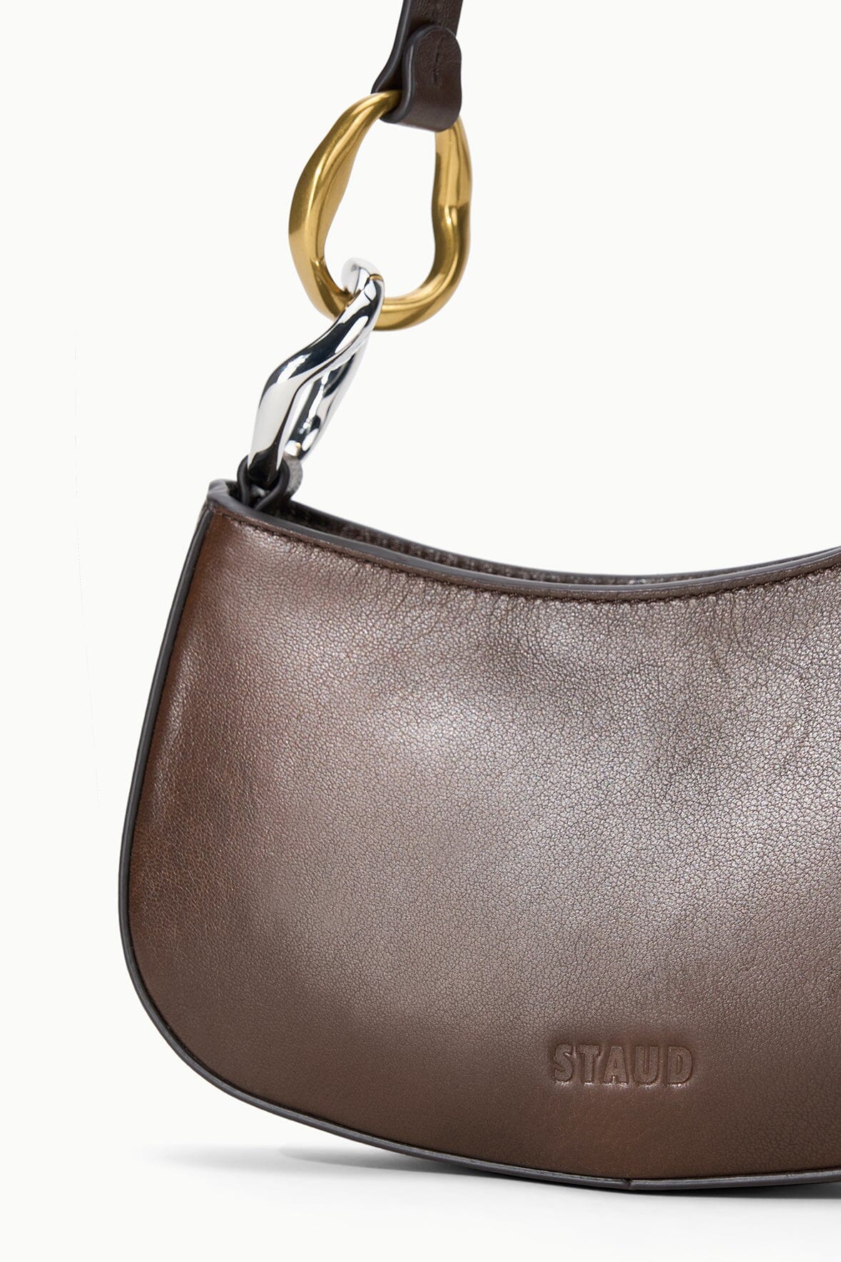 STAUD | Ollie Bag Espresso Leather Metallic Shoulder Bag - Staud