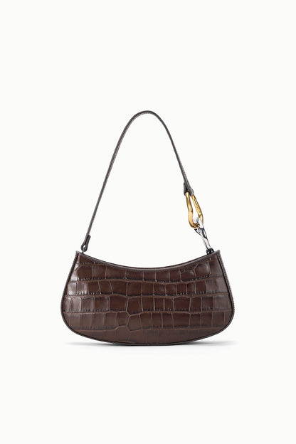 STAUD | Ollie Bag Espresso Croc Leather Mini Shoulder Bag - Staud