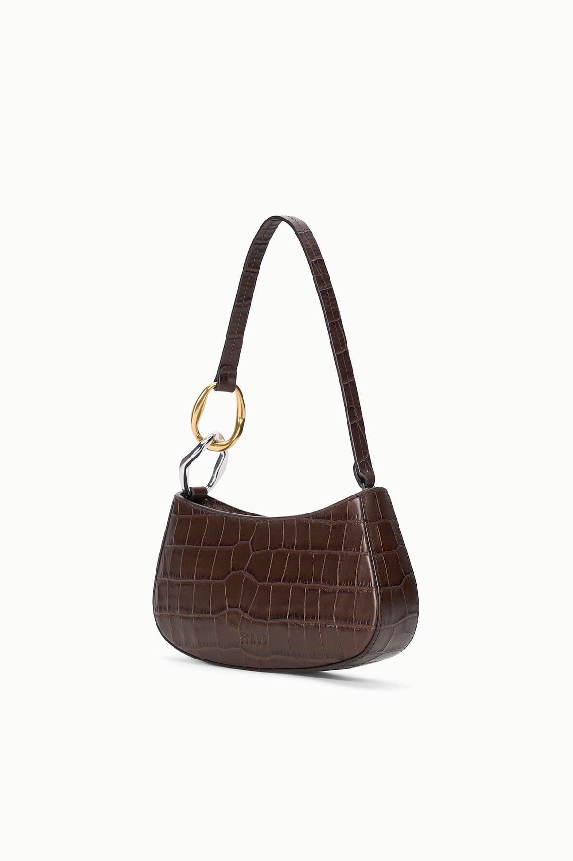 STAUD | Ollie Bag Espresso Croc Leather Mini Shoulder Bag - Staud