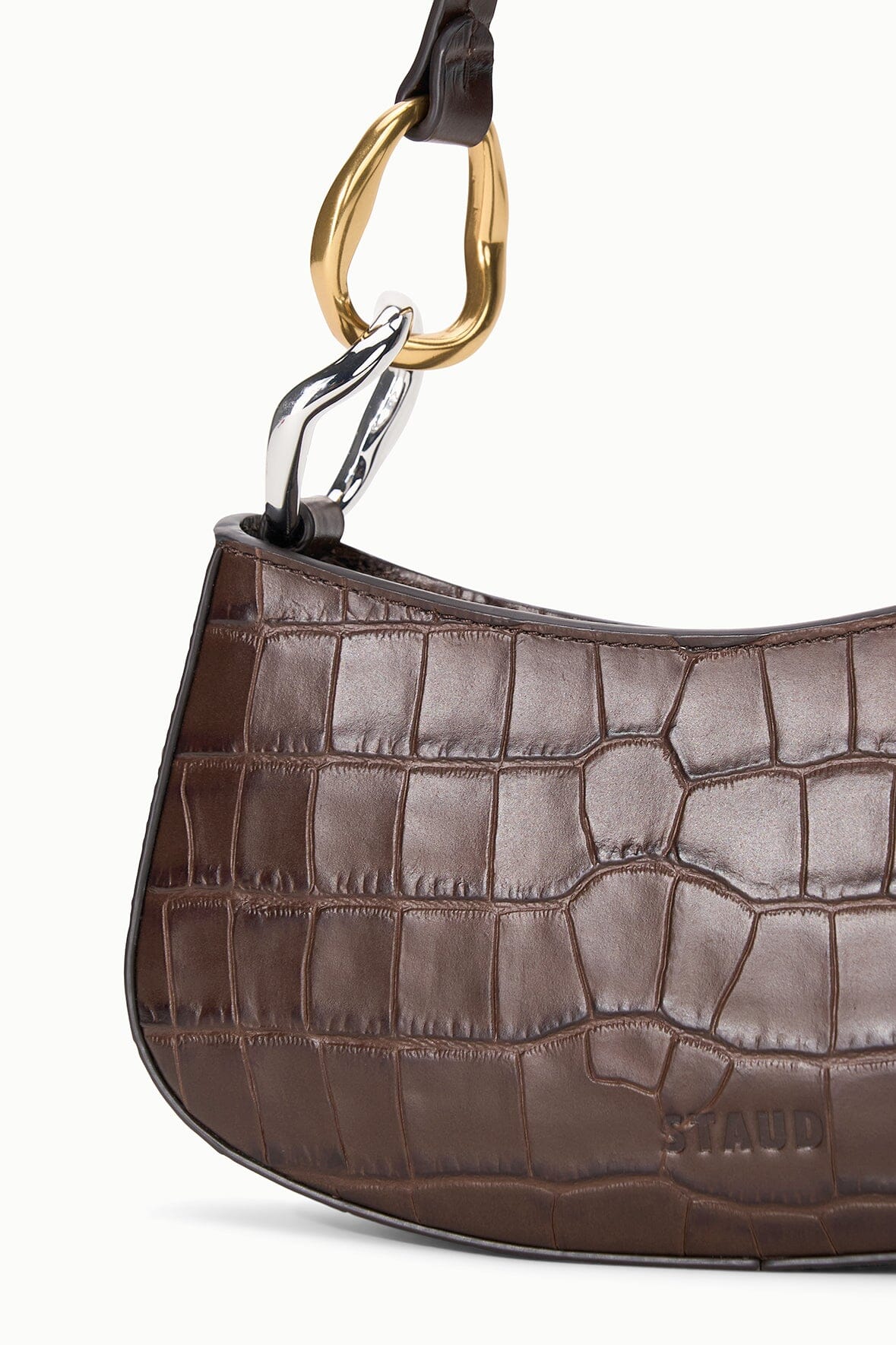 STAUD | Ollie Bag Espresso Croc Leather Mini Shoulder Bag - Staud