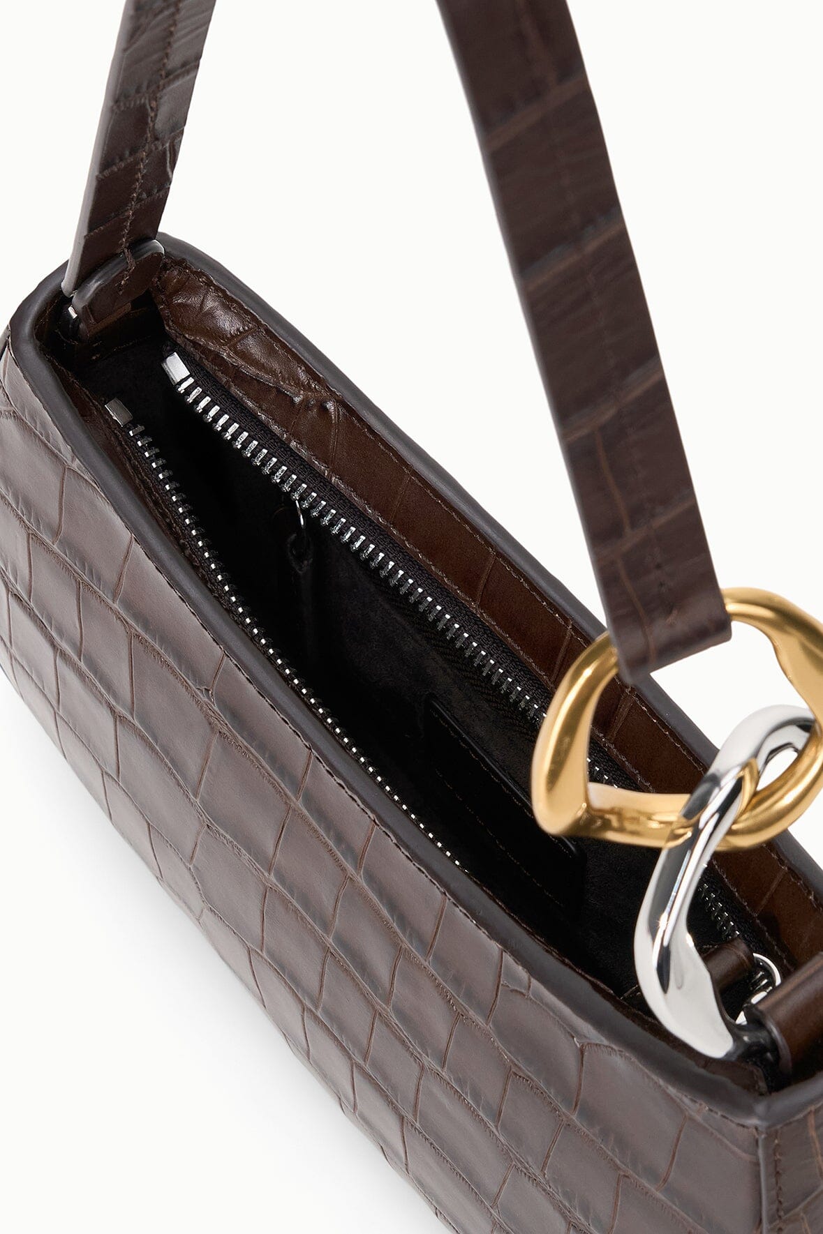 STAUD | Ollie Bag Espresso Croc Leather Mini Shoulder Bag - Staud