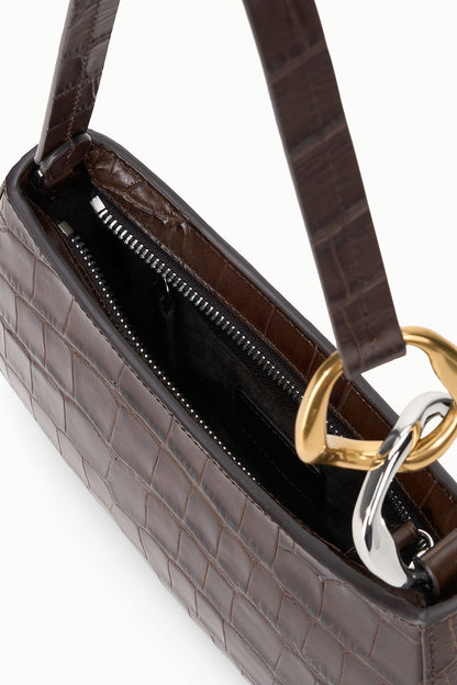 STAUD | Ollie Bag Espresso Croc Leather Mini Shoulder Bag - Staud