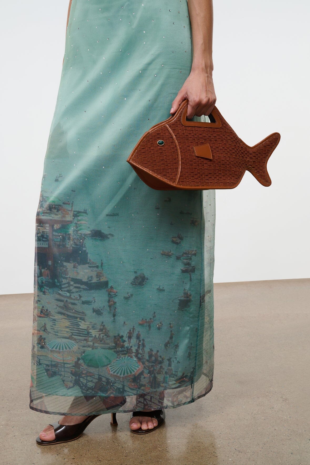 STAUD | Cleo Fish Bag In Tabac - Unique Woven Suede Design