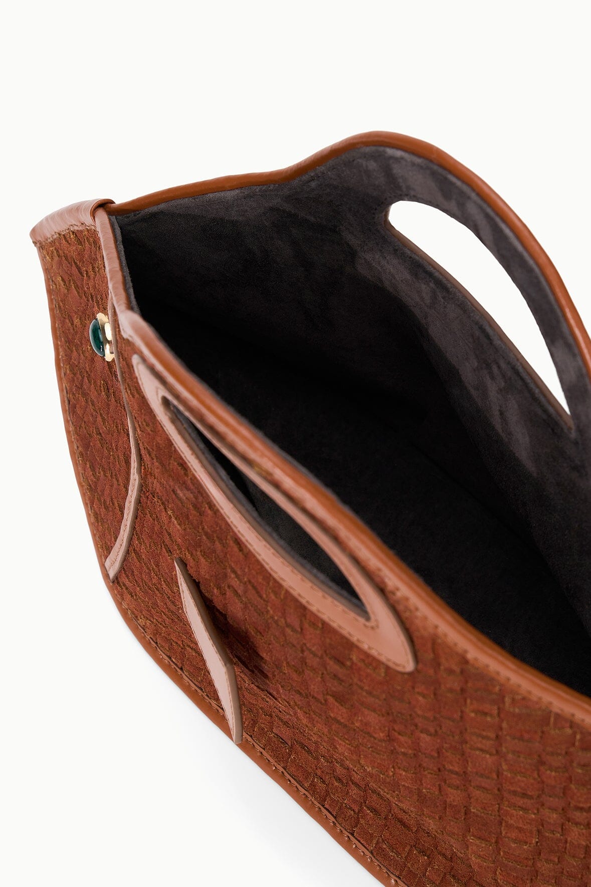 STAUD | Cleo Fish Bag In Tabac - Unique Woven Suede Design