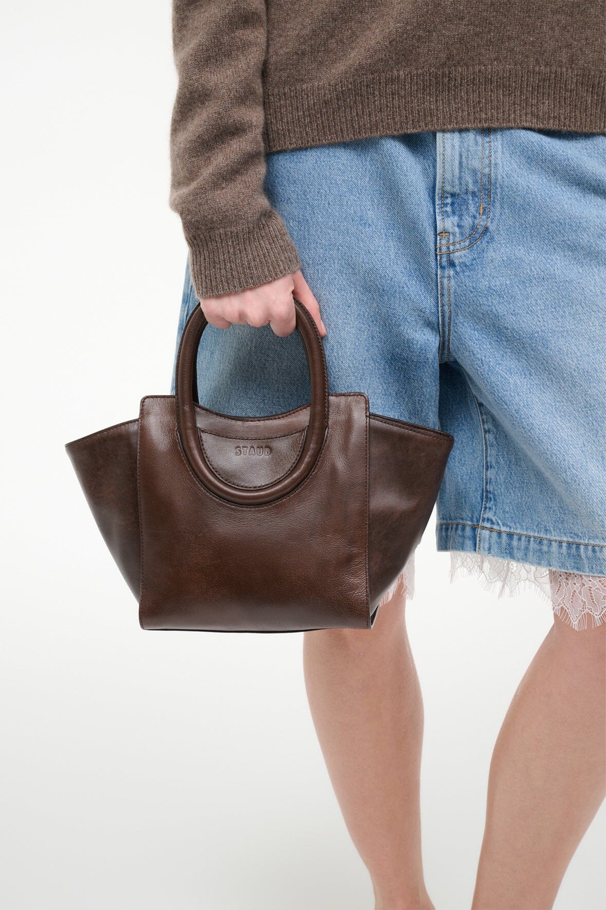 STAUD | Maude Mini Tote Espresso Distressed
