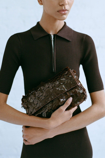STAUD | Timmy Shoulder Bag Cacao Sequins