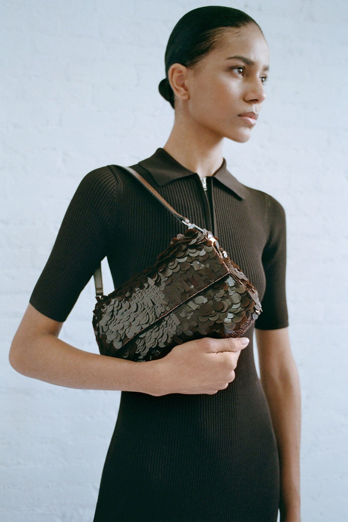STAUD | Timmy Shoulder Bag Cacao Sequins