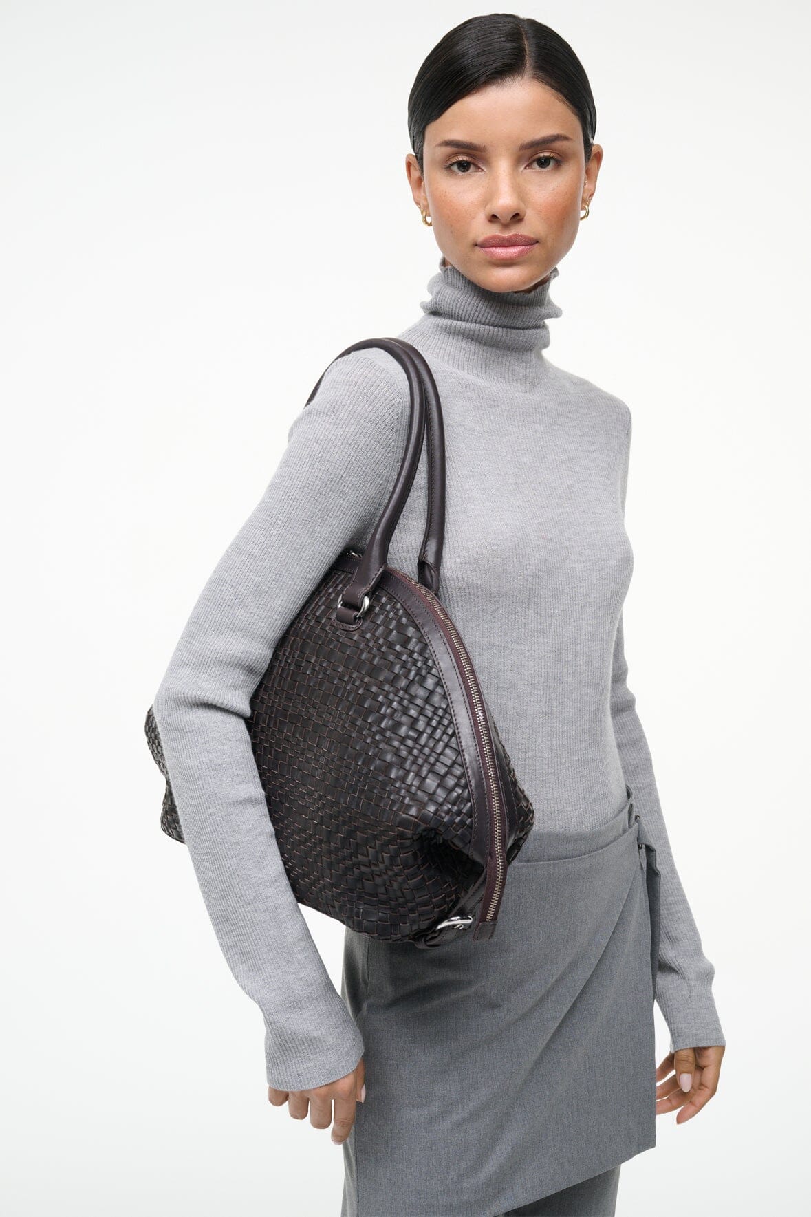 STAUD | Hester Satchel Espresso Woven