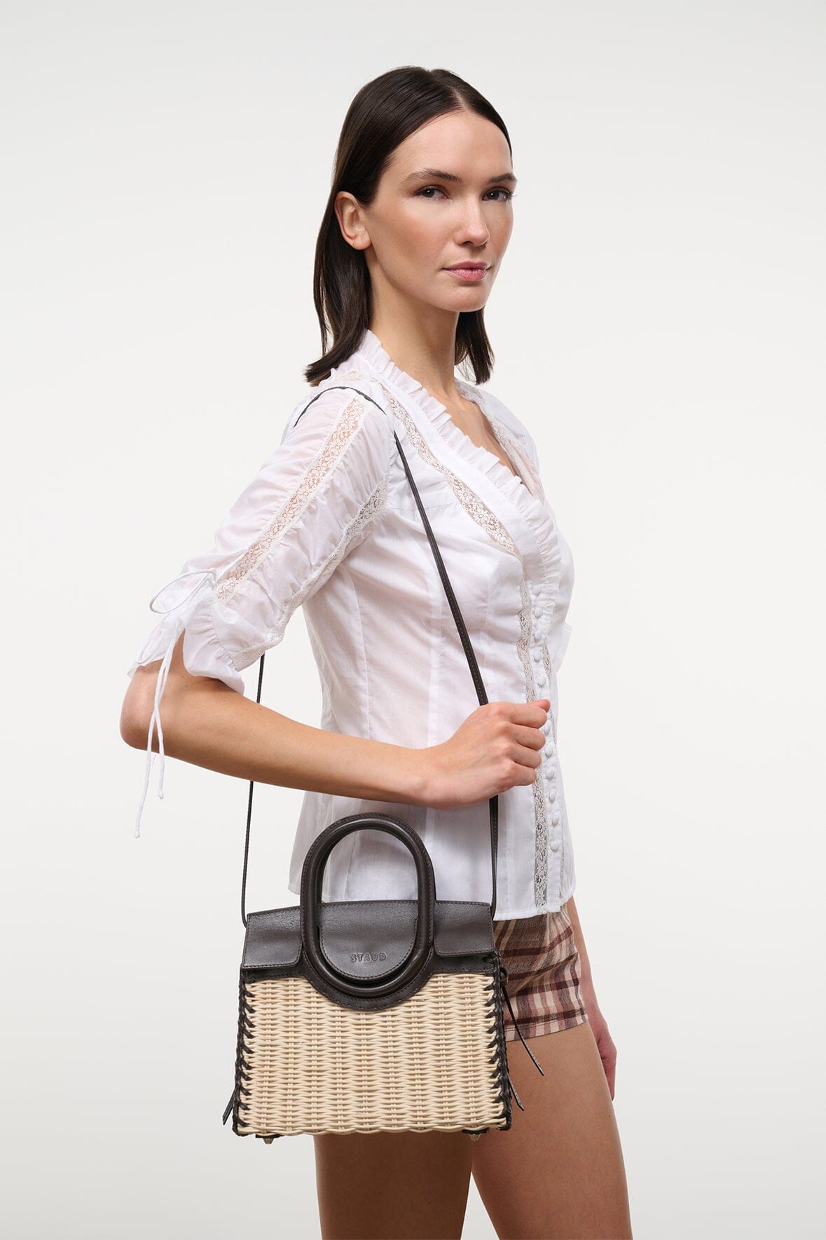 STAUD | Maude Mini Wicker Carryall Natural Espresso