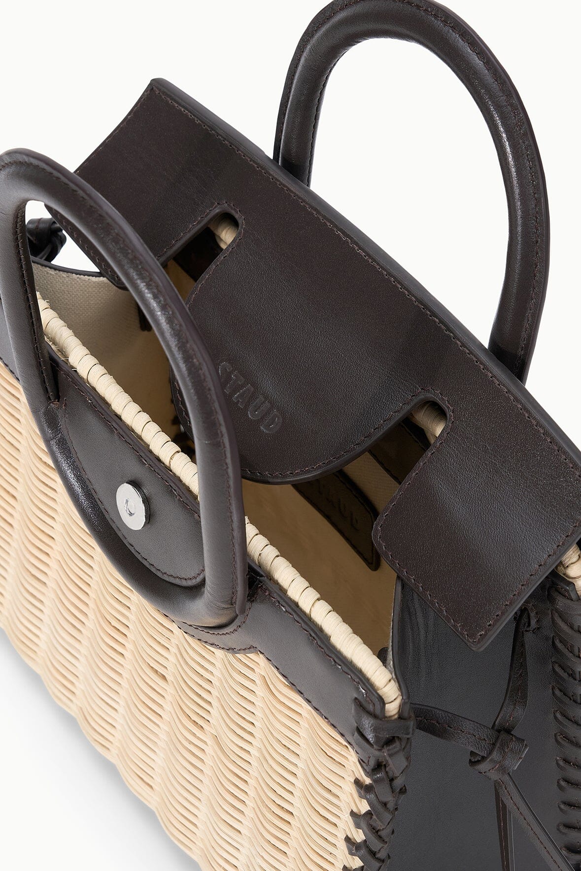 STAUD | Maude Mini Wicker Carryall Natural Espresso