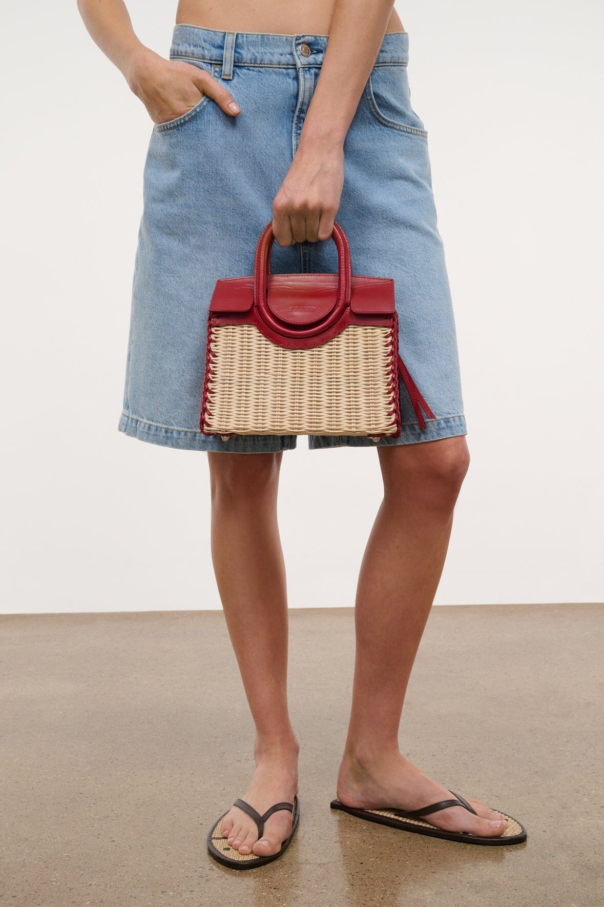 STAUD | Maude Mini Wicker Carryall Natural Rouge