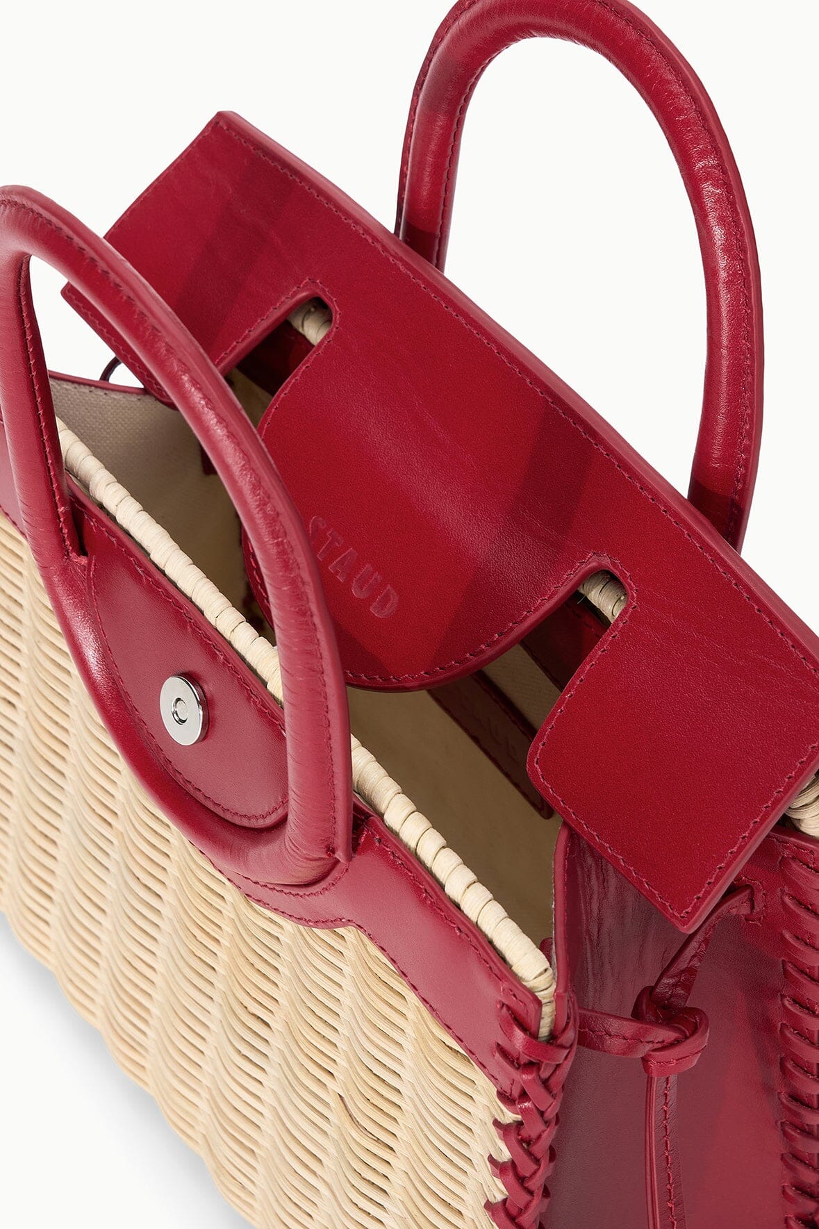 STAUD | Maude Mini Wicker Carryall Natural Rouge