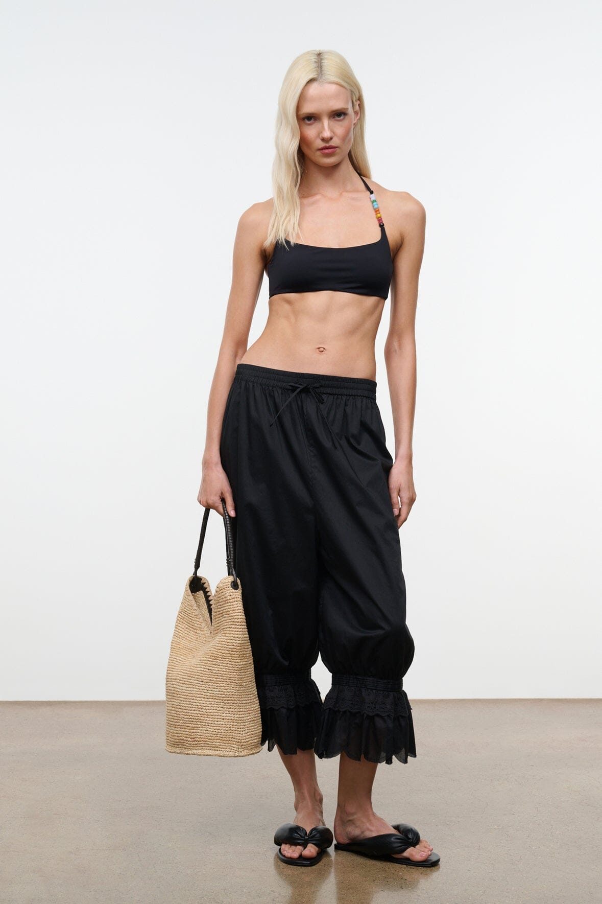 STAUD | Juno Black Puffy Leather Sandals - Staud