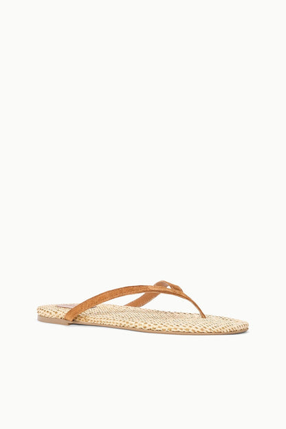 STAUD | Tan Suede Freja Flip Flop Sandals With Raffia Footbed