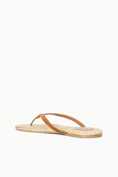 STAUD | Tan Suede Freja Flip Flop Sandals With Raffia Footbed