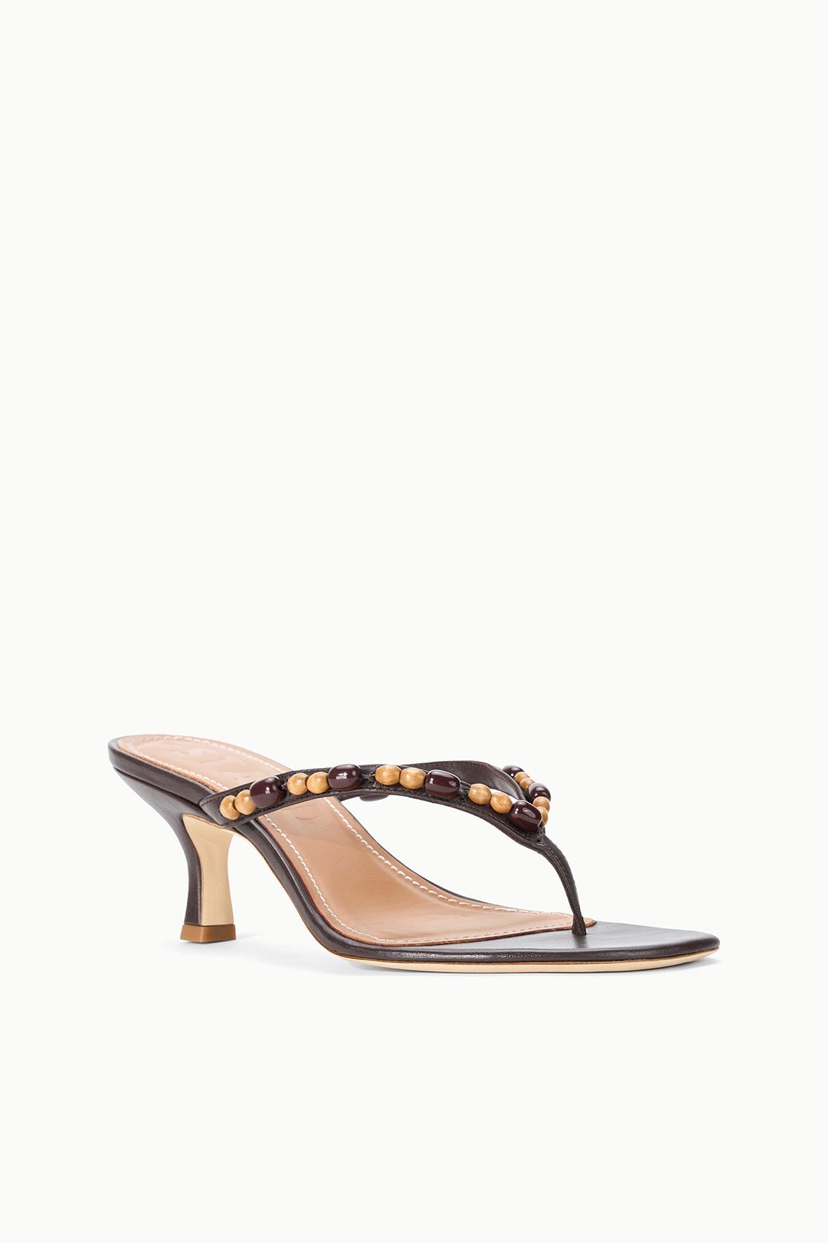 STAUD | Freja Brown Kitten Heel With Wood Bead Straps - Staud