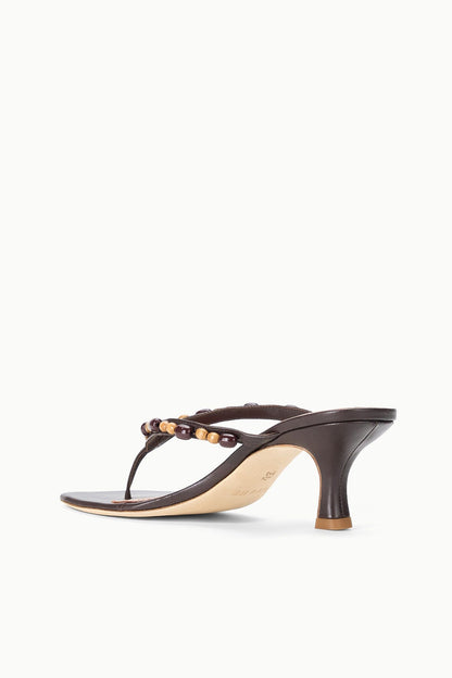STAUD | Freja Brown Kitten Heel With Wood Bead Straps - Staud