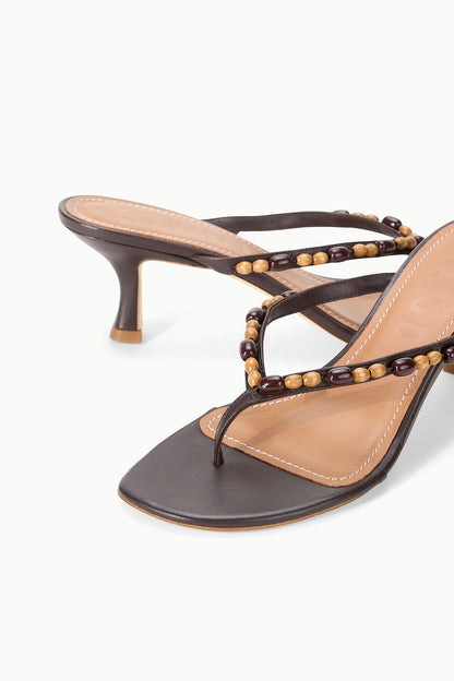 STAUD | Freja Brown Kitten Heel With Wood Bead Straps - Staud