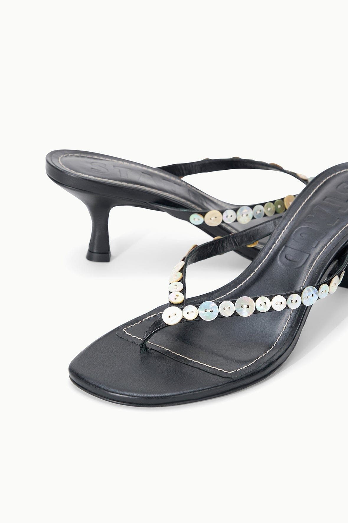 STAUD | Freja Thong Kitten Heel Mother Of Pearl