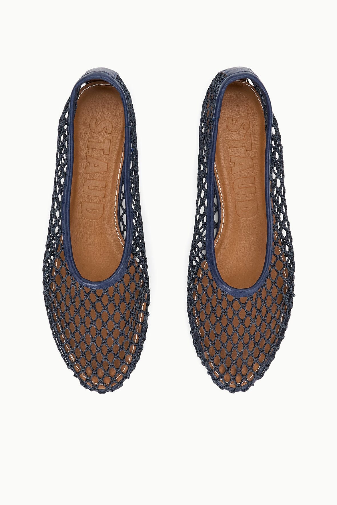 STAUD | Alba Ballet Flat Navy Netting