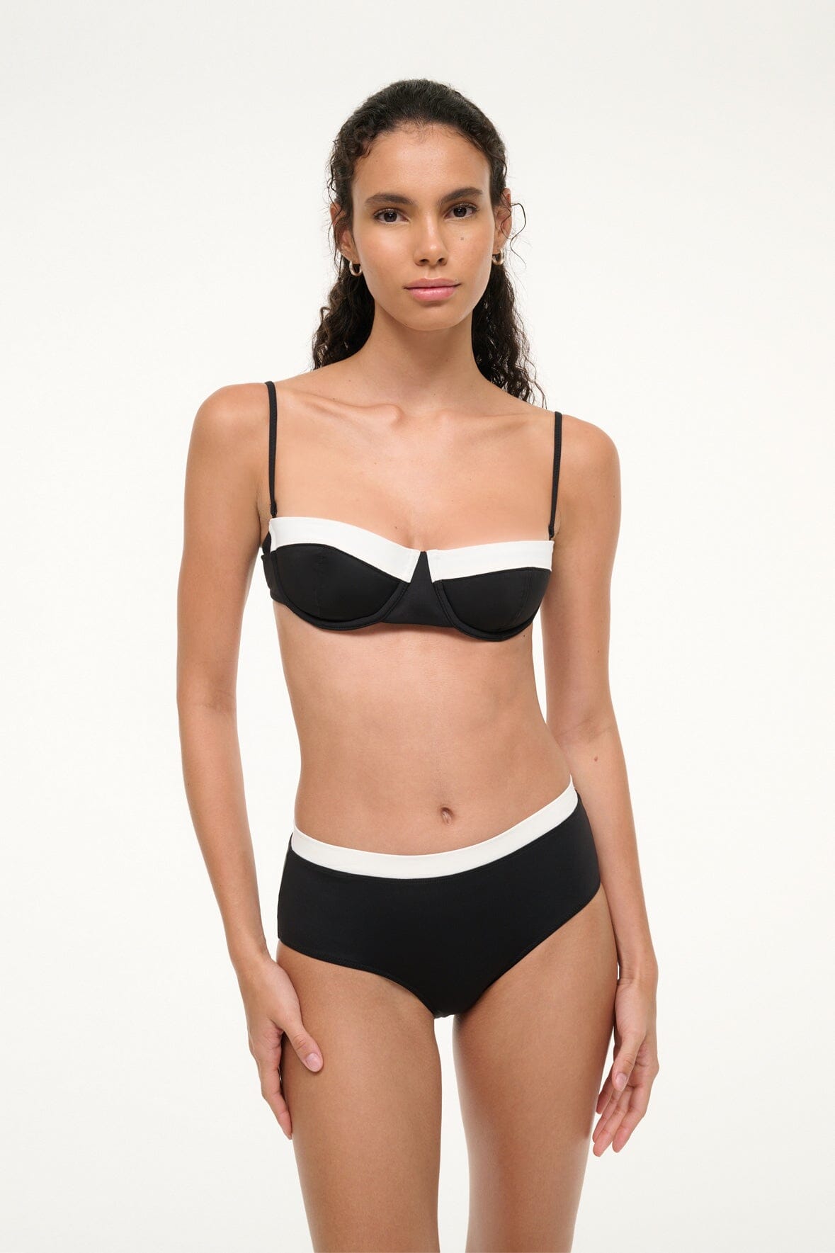 STAUD | Jo Balconette Bikini Top Black White