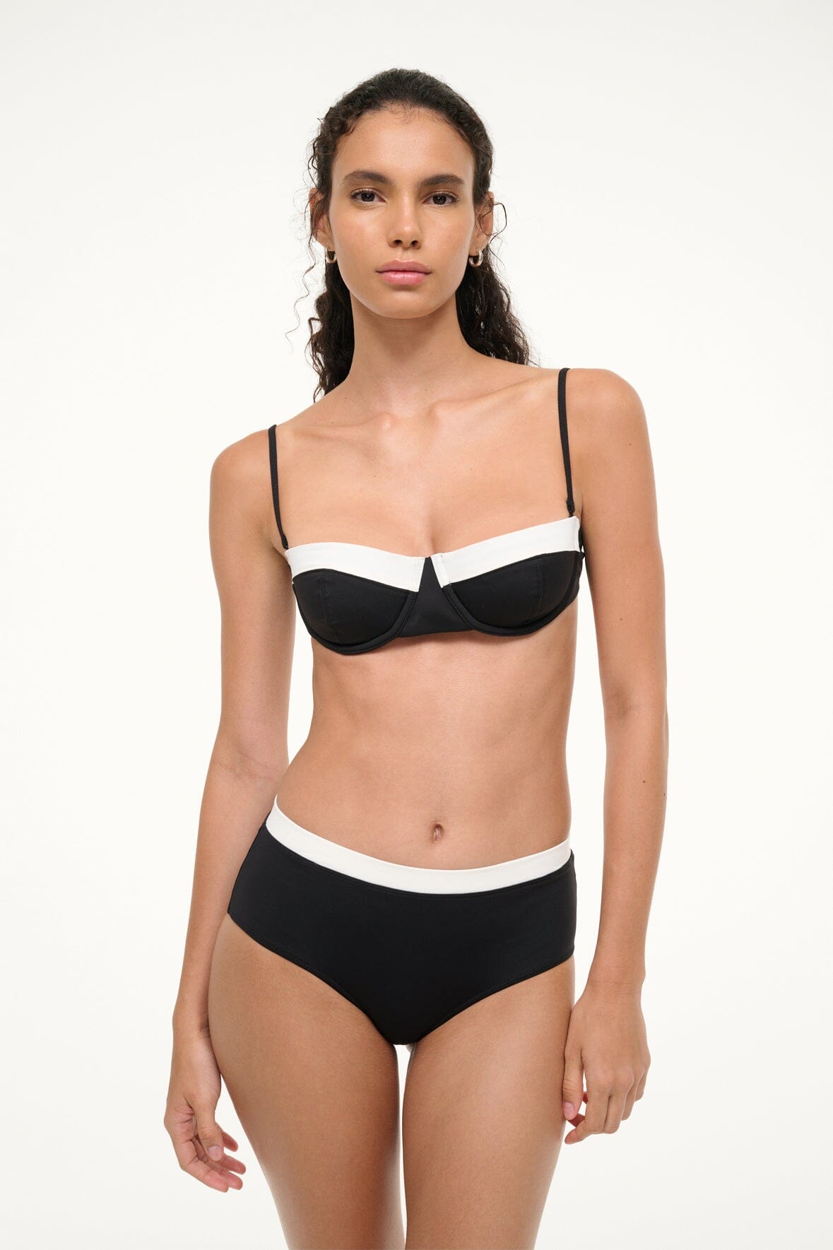 STAUD | Jo Balconette Bikini Top Black White