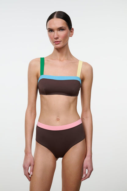 STAUD | Devon High Rise Bikini Bottom Dark Chocolate Multi